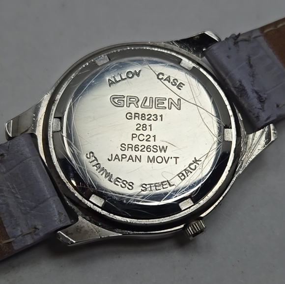 Womens Gruen Pave Crystal Lavender Watch Silver MOP Purple Leather New Battery - Picture 12 of 12